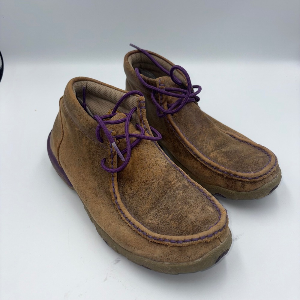 Twisted X women Driving Moc Brown Purple Leather Chukka Boots WDM0015 Size 7.5 M